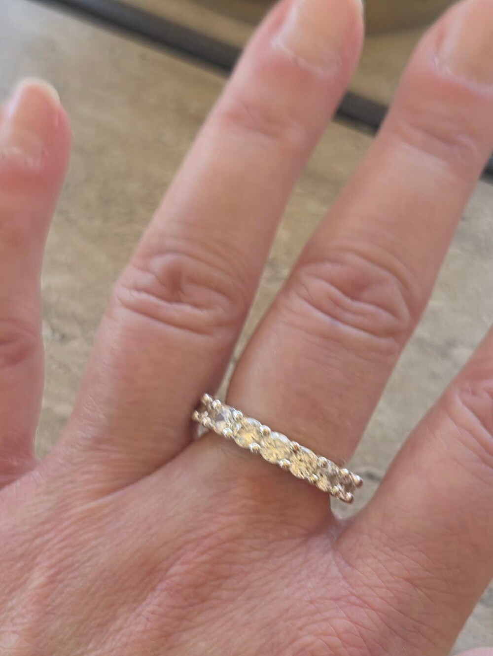 Macy’s Silver Plated Round Cut CZ Eternity Band Ring Heavy - Picture 4 of 5
